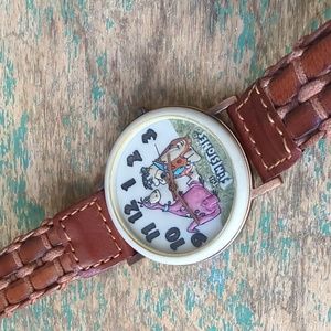 FOSSIL I VTG Limited Edition Collectible 1993 Flintstones Watch w/ Leather Band